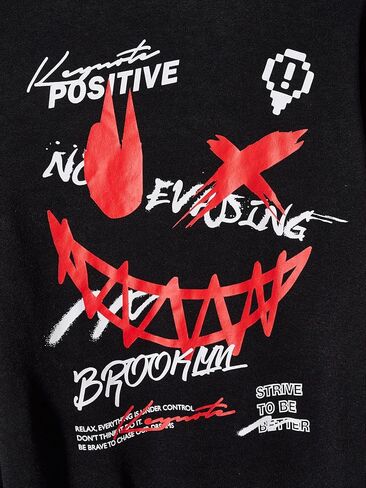 WDIRARA Men's Letter Graphic Print Drawstring Pocket Hoodie Pullovers Sweatshirt in Saudi Arabia