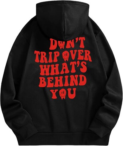 WDIRARA Men's Letter Graphic Print Drawstring Pocket Hoodie Pullovers Sweatshirt in Saudi Arabia
