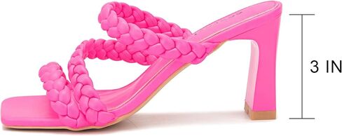 sexrosly Women's Braided Heels Sandals Strappy Square Toe Chunky Block Heel Mules Slip On Sexy Dress Wedding High Heel Slippers Matte Leather PU Slide Sandal in Kuwait