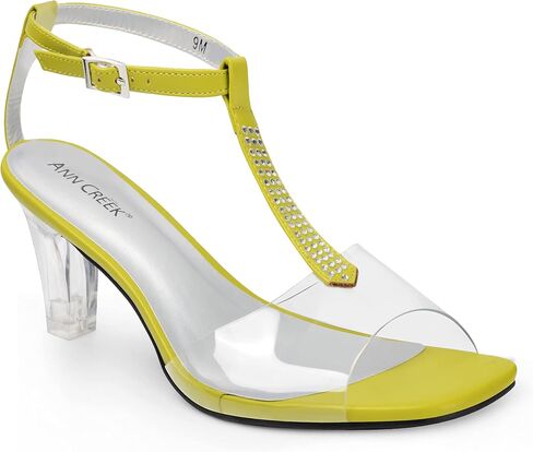 ANN CREEK Women's Clear Heels Rhinestone T-Strap Peep Toe Sandals in Saudi Arabia