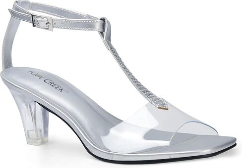 ANN CREEK Women's Clear Heels Rhinestone T-Strap Peep Toe Sandals in Saudi Arabia