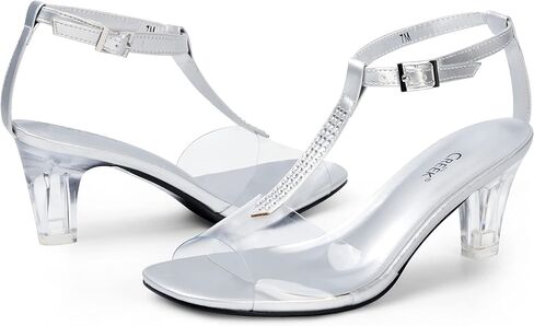 ANN CREEK Women's Clear Heels Rhinestone T-Strap Peep Toe Sandals in Saudi Arabia