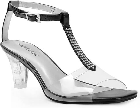 ANN CREEK Women's Clear Heels Rhinestone T-Strap Peep Toe Sandals in Kuwait