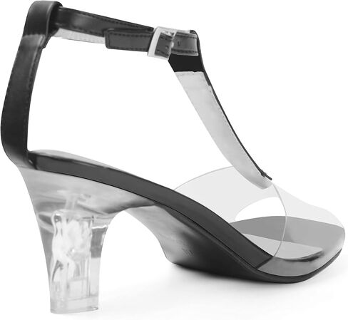 ANN CREEK Women's Clear Heels Rhinestone T-Strap Peep Toe Sandals in Kuwait