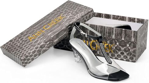 ANN CREEK Women's Clear Heels Rhinestone T-Strap Peep Toe Sandals in Kuwait