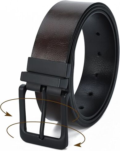 حزام جلدي أسود/بني للرجال من GLITZALL ذو وجهين، حزام فستان رجالي بتصميم كلاسيكي، إبزيم دوار، مقاس 32-42 بوصة in Kuwait