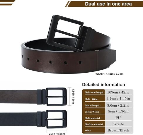 حزام جلدي أسود/بني للرجال من GLITZALL ذو وجهين، حزام فستان رجالي بتصميم كلاسيكي، إبزيم دوار، مقاس 32-42 بوصة in Kuwait