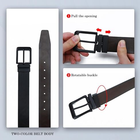 حزام جلدي أسود/بني للرجال من GLITZALL ذو وجهين، حزام فستان رجالي بتصميم كلاسيكي، إبزيم دوار، مقاس 32-42 بوصة in Kuwait