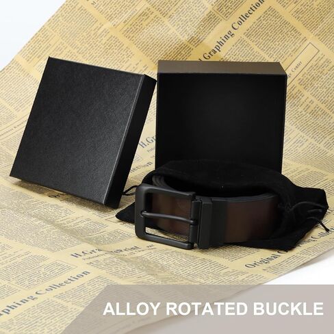 حزام جلدي أسود/بني للرجال من GLITZALL ذو وجهين، حزام فستان رجالي بتصميم كلاسيكي، إبزيم دوار، مقاس 32-42 بوصة in Kuwait