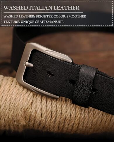 DONWORD Italian Full Grain Leather Belts for Men - Metal Buckle Durable Solid Belts for Jeans in Kuwait