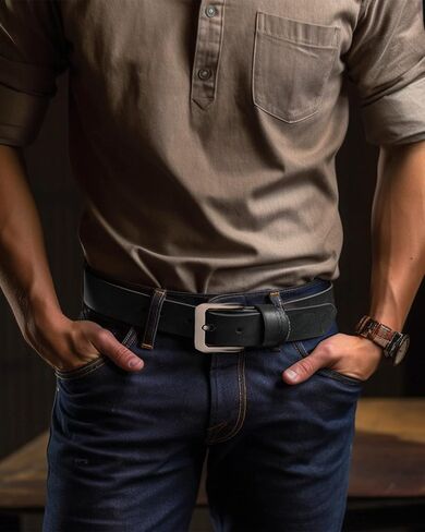 DONWORD Italian Full Grain Leather Belts for Men - Metal Buckle Durable Solid Belts for Jeans in Kuwait