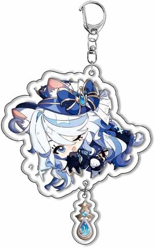 سلسلة مفاتيح بشخصية جينشين امباكت فونتين من بايرز، مجموعة سلاسل مفاتيح من الاكريليك مكونة من 12 قطعة من سلسلة مفاتيح انيمي جينشين مع دلاية. in Kuwait