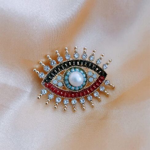 Lucky Evil Eye Brooch Pin Freshwater Pearl and Crystal Vintage Lapel Pin for Wedding Party Prom Multipurpose Brooch Ladies Accessories for Shawl Scarf Buckle Sweater Cardigan in Saudi Arabia