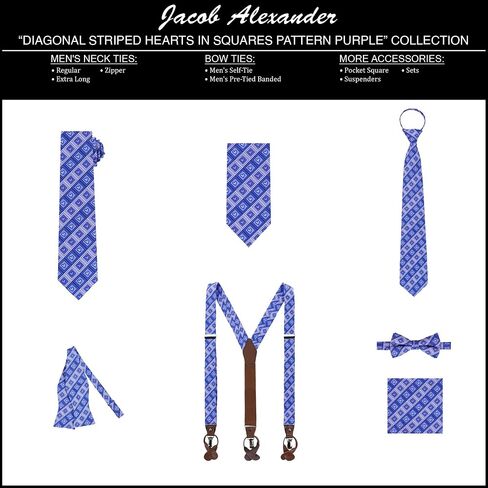 Jacob Alexander Men's Happy Valentine's Day Diagonal Striped Hearts in Squares Pattern Regular Length Neck Tie in Saudi Arabia