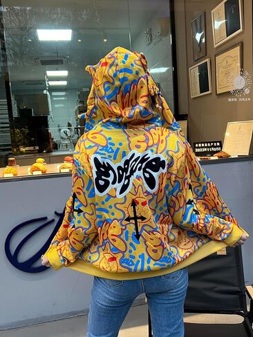 OATSBAS Retro Lazy Style Hoodie for Men Women Fun Multi Angle Full Zip Up Hoodie Oversized Hooded Sweatshirt in Saudi Arabia