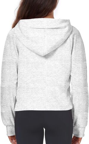 FKEEP Half Zip Hoodies for Women Zipper Up Cropped Hooded Long Sleeve Athletic Pullover Tops with Thumb Hole in Kuwait