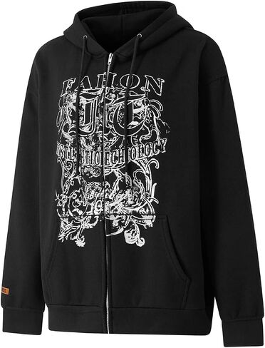 Karwuiio ​Women Y2k Zip Up Hoodies Star Graphic Long Sleeve Jackets Hip Hop Harajuku Oversized Hooded Sweatshirt in Saudi Arabia