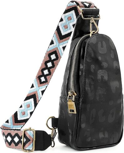 Welltop Sling Bag for Women, PU Leather Chest Bag Small Crossbody Casual Daypack Fanny Packs with Adjustable Guitar Strap Fashion Shoulder Backpack Purse for Women Men Daily Traveling Use in Kuwait