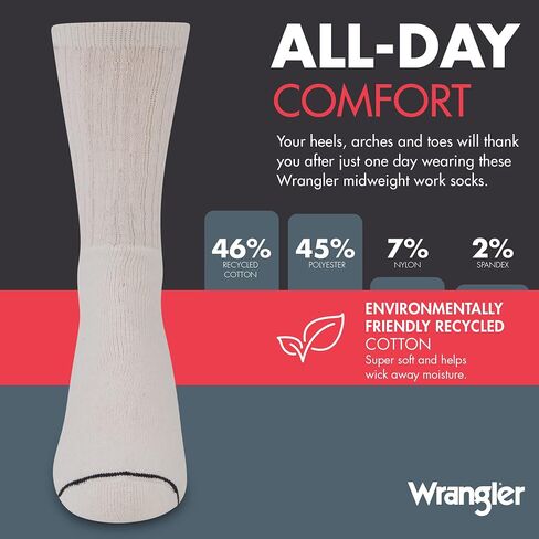جوارب Wrangler للرجال متوسطة الوزن للاستخدام الخارجي مقاس 6-12 - جوارب عمل مبطنة للرجال in Saudi Arabia