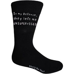 What'd You Say? SOX In my Defense, they left me UNSUPERVISED Novelty Funny Quote Crew Socks, Anti-Wicking Moisture Control, Unisex, One Size Fits Most, Funky, Goofy, Silly in Kuwait