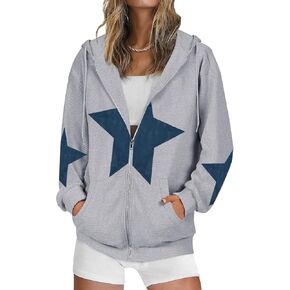 سترة بقلنسوة بسحاب من ALLTB للنساء: سترات بقلنسوة برسومات نجمة Y2k للفتيات المراهقات سترات كاجوال برباط مع جيوب in Kuwait