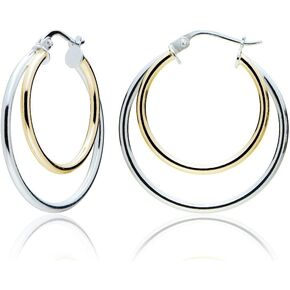 Hoops & Loops 925 Sterling Silver Double Circle 25mm Round-Tube High Polished Click-Top Hoop Earrings for Women and Teen Girls in Saudi Arabia