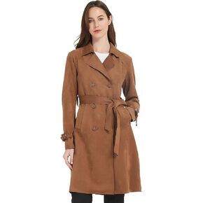 XULIKU Women's Suede Leather Trench Coat Double Breasted Lightweight Slim Fit Long Overcoat with Belt for Womens Fall Fashion 2022 in Kuwait