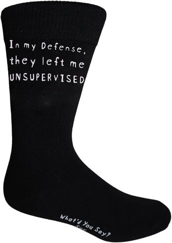 What'd You Say? SOX In my Defense, they left me UNSUPERVISED Novelty Funny Quote Crew Socks, Anti-Wicking Moisture Control, Unisex, One Size Fits Most, Funky, Goofy, Silly in Kuwait