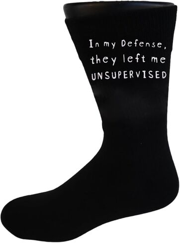 What'd You Say? SOX In my Defense, they left me UNSUPERVISED Novelty Funny Quote Crew Socks, Anti-Wicking Moisture Control, Unisex, One Size Fits Most, Funky, Goofy, Silly in Kuwait
