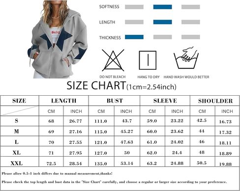 سترة بقلنسوة بسحاب من ALLTB للنساء: سترات بقلنسوة برسومات نجمة Y2k للفتيات المراهقات سترات كاجوال برباط مع جيوب in Kuwait