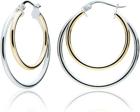Hoops & Loops 925 Sterling Silver Double Circle 25mm Round-Tube High Polished Click-Top Hoop Earrings for Women and Teen Girls in Saudi Arabia