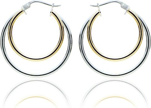 Hoops & Loops 925 Sterling Silver Double Circle 25mm Round-Tube High Polished Click-Top Hoop Earrings for Women and Teen Girls in Saudi Arabia