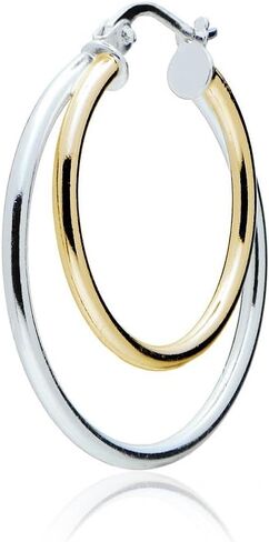 Hoops & Loops 925 Sterling Silver Double Circle 25mm Round-Tube High Polished Click-Top Hoop Earrings for Women and Teen Girls in Saudi Arabia