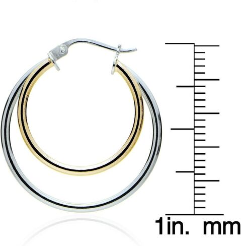 Hoops & Loops 925 Sterling Silver Double Circle 25mm Round-Tube High Polished Click-Top Hoop Earrings for Women and Teen Girls in Saudi Arabia