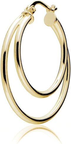 Hoops & Loops 925 Sterling Silver Double Circle 25mm Round-Tube High Polished Click-Top Hoop Earrings for Women and Teen Girls in Saudi Arabia