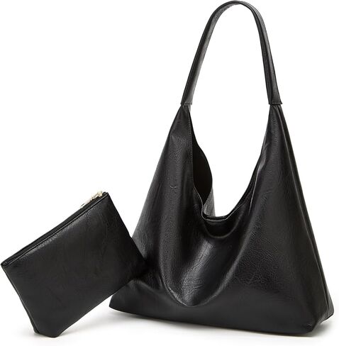 حقائب Ashioup Hobo للنساء محفظة كتف فائقة النعومة من جلد البولي يوريثان حقيبة يد مترهلة مع محفظة مجموعة قطعتين in Kuwait