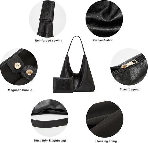 حقائب Ashioup Hobo للنساء محفظة كتف فائقة النعومة من جلد البولي يوريثان حقيبة يد مترهلة مع محفظة مجموعة قطعتين in Kuwait