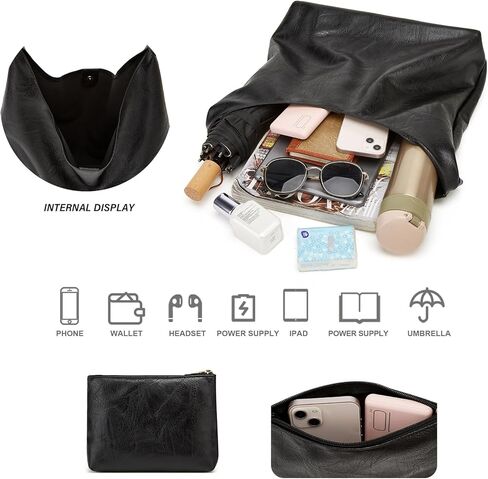 حقائب Ashioup Hobo للنساء محفظة كتف فائقة النعومة من جلد البولي يوريثان حقيبة يد مترهلة مع محفظة مجموعة قطعتين in Kuwait