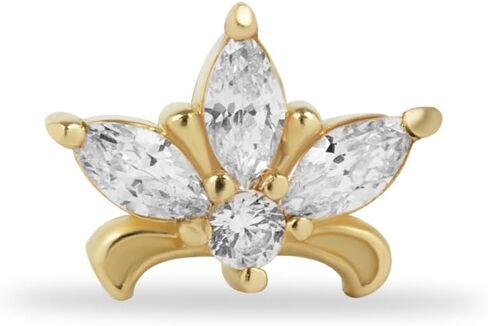 حلق ثقب الغضروف من Lotus Labret مع الزركون - الذهب الأصفر الخالص عيار 14 قيراط - من أجل ثقب الحلزون الزنمة الفص المسطح وغيرها من ثقب الجسم من KORAL JEWELRY in Saudi Arabia
