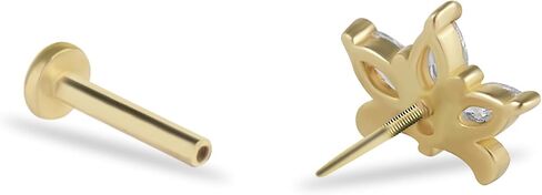 حلق ثقب الغضروف من Lotus Labret مع الزركون - الذهب الأصفر الخالص عيار 14 قيراط - من أجل ثقب الحلزون الزنمة الفص المسطح وغيرها من ثقب الجسم من KORAL JEWELRY in Saudi Arabia