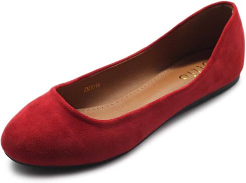 حذاء باليه نسائي من Ollio مصنوع من جلد سويدي صناعي خفيف وكعب منخفض مسطح in Kuwait