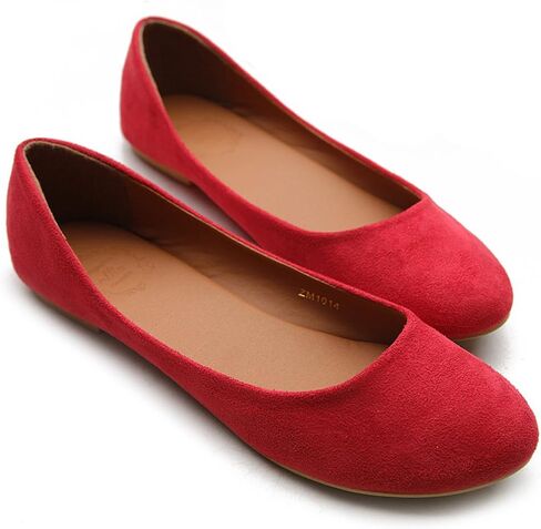 حذاء باليه نسائي من Ollio مصنوع من جلد سويدي صناعي خفيف وكعب منخفض مسطح in Kuwait