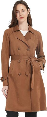 XULIKU Women's Suede Leather Trench Coat Double Breasted Lightweight Slim Fit Long Overcoat with Belt for Womens Fall Fashion 2022 in Kuwait