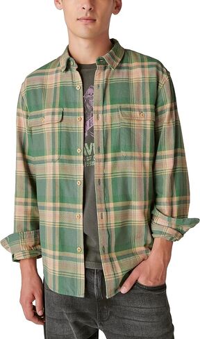 Lucky Brand Men's Indigo Plaid Western Long Sleeve Shirt in Saudi Arabia