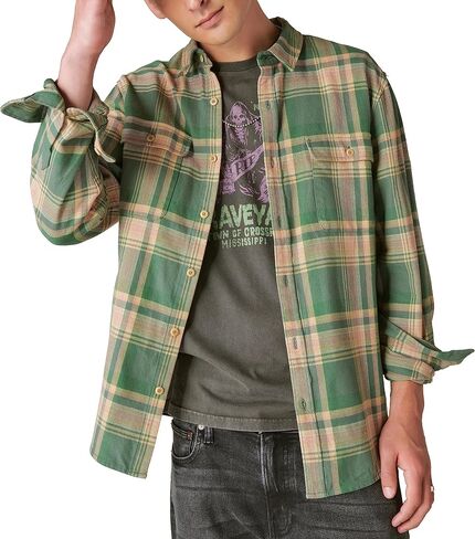 Lucky Brand Men's Indigo Plaid Western Long Sleeve Shirt in Saudi Arabia