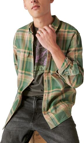 Lucky Brand Men's Indigo Plaid Western Long Sleeve Shirt in Saudi Arabia