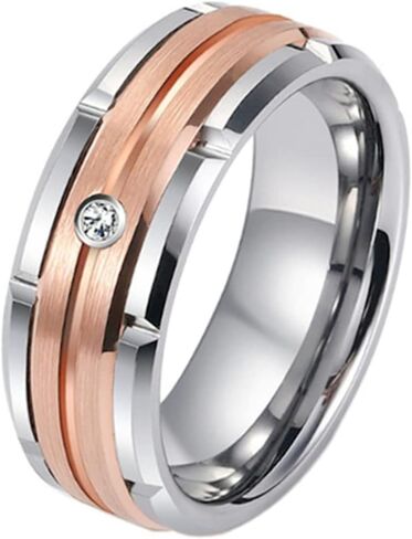 Jude Jewelers 8mm Stainless Steel Matte Brushed Silver Rose Gold Two Tone Wedding Band Ring in Kuwait