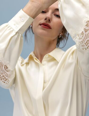 LilySilk 22 Momme Pure Silk Blouse for Women Elegant Lace Stitched Long Sleeves Retro Classic Shirt for Ladies in Kuwait