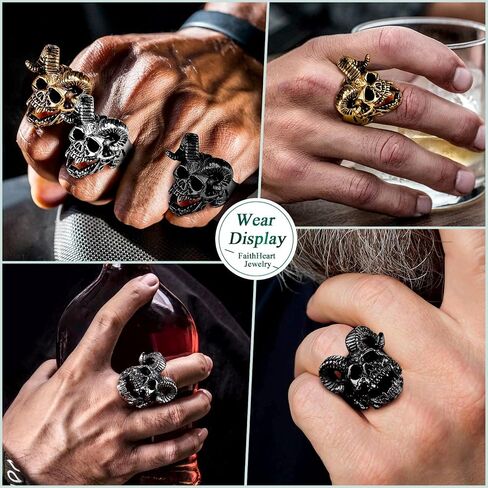 مجوهرات شيطانية من FaithHeart خواتم Baphomet الماعز سيجيل لوسيفر الشيطان رمز خاتم الخاتم للرجال والنساء مقاس 7/8/9/10/11/12/13/14 مخصص حسب الطلب in Kuwait