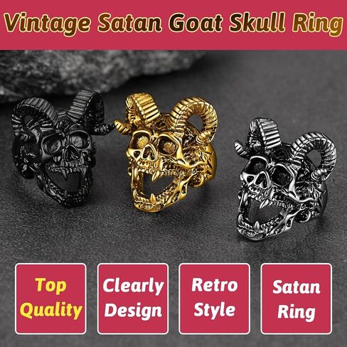 مجوهرات شيطانية من FaithHeart خواتم Baphomet الماعز سيجيل لوسيفر الشيطان رمز خاتم الخاتم للرجال والنساء مقاس 7/8/9/10/11/12/13/14 مخصص حسب الطلب in Kuwait